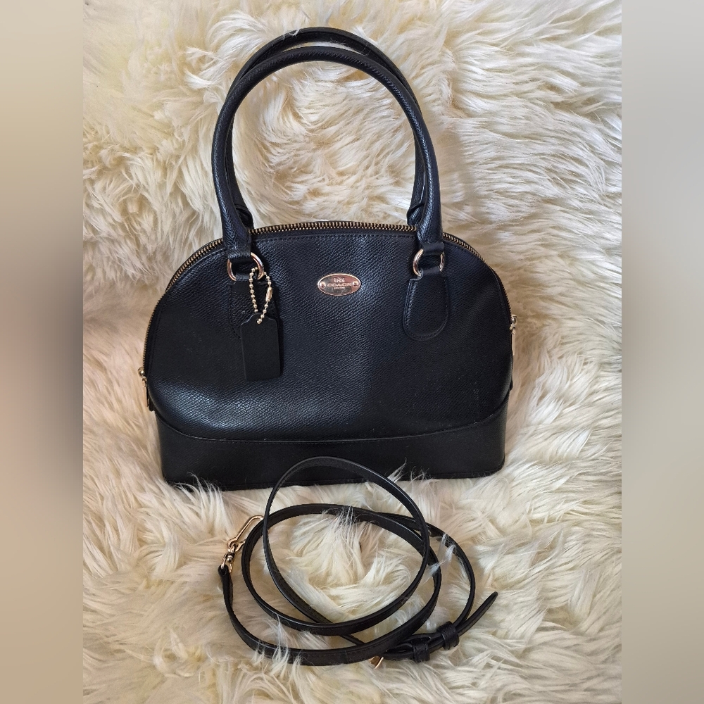 COACH BLACK CROSS GRAIN LEATHER  CORA DOMED SATCHEL
